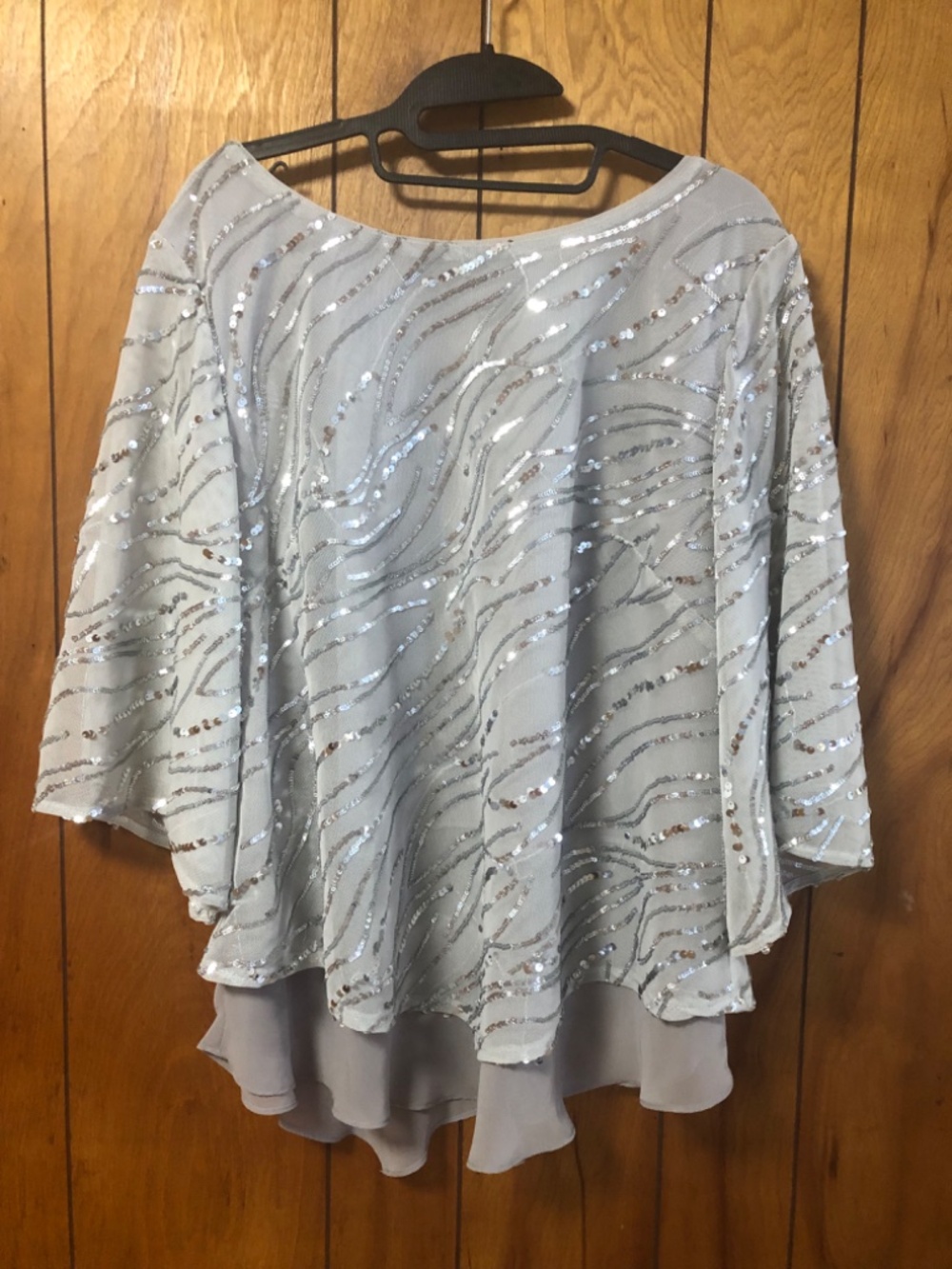 Alex Evenings Womens size XL Silver Sequin 2 Layer 3/4” Sleeve Blouse
